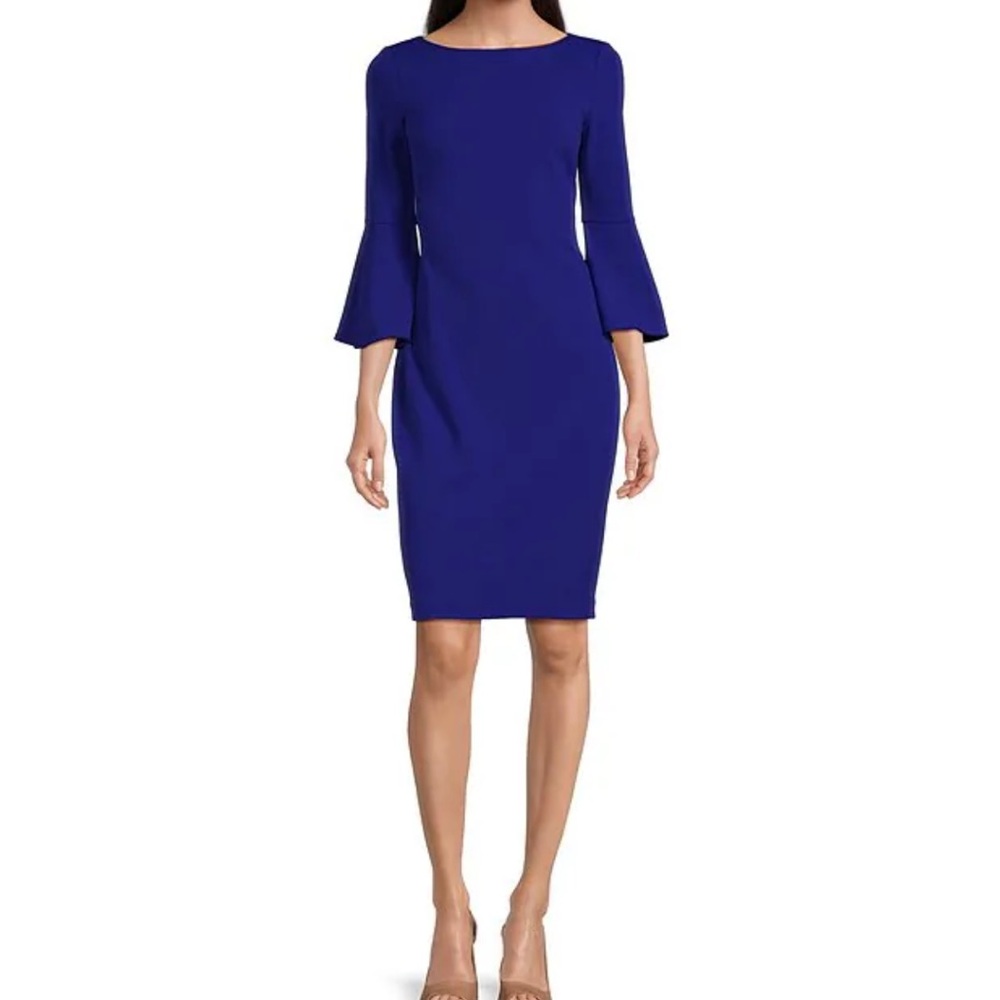 Calvin Klein 3/4 Bell Sleeve Boat Neck Sheath Dress